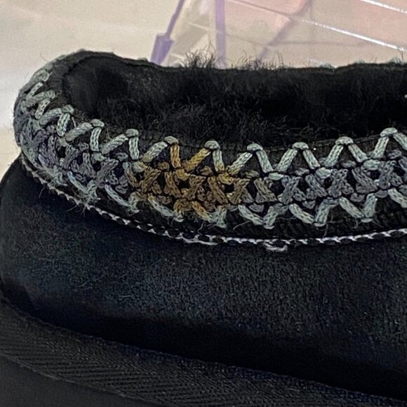 UGG Tasman Suede Shearling Lined Slip-On Slippers Black Cozy Braid Trim Women 7 - Picture 4 of 14